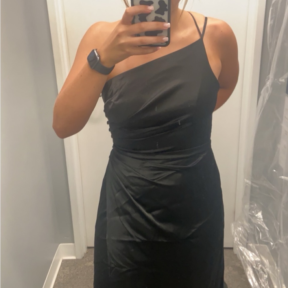 David’s bridal black silk one shoulder bridesmaid dress